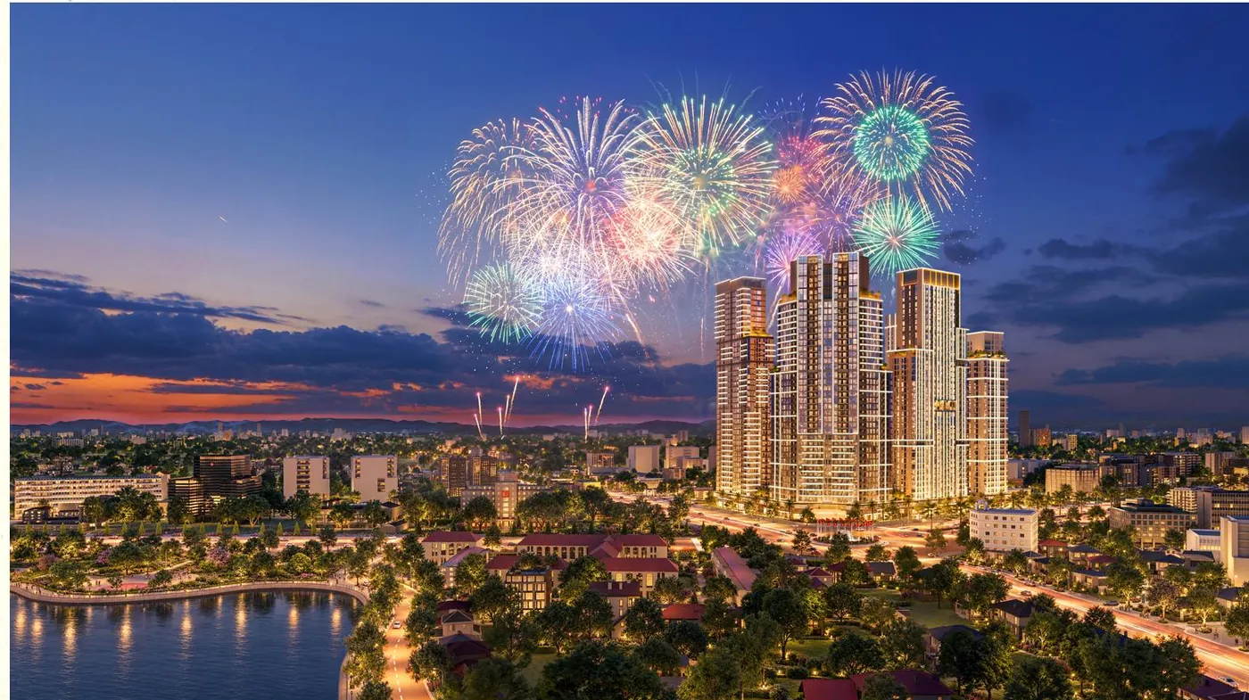 Phối cảnh pháo hoa về đêm
